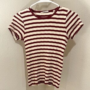 Doen Red and Cream Striped Ribbed T-Shirt
